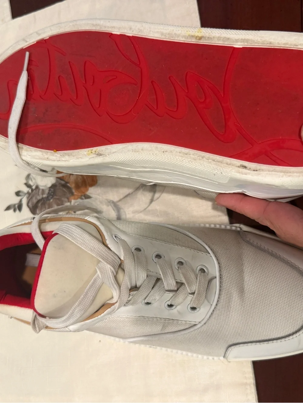 Christian Louboutin White Sneakers with Red Inner Trim - Picture 5 of 7